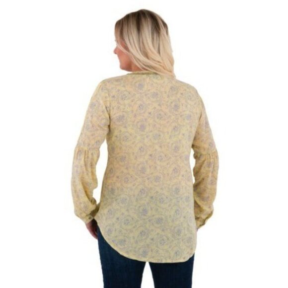 Noble Outfitters XXL Shirt Yellow Paisley Peasant Blouse Folklore Lace 21007 - Picture 2 of 16